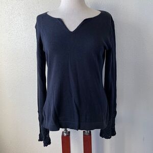 Evan Picone Navy Blue Long Sleeve V Neck Top